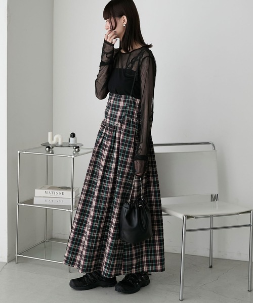 forksy.】セットアップ対応 サッカーチェック柄シャーリングキャミ