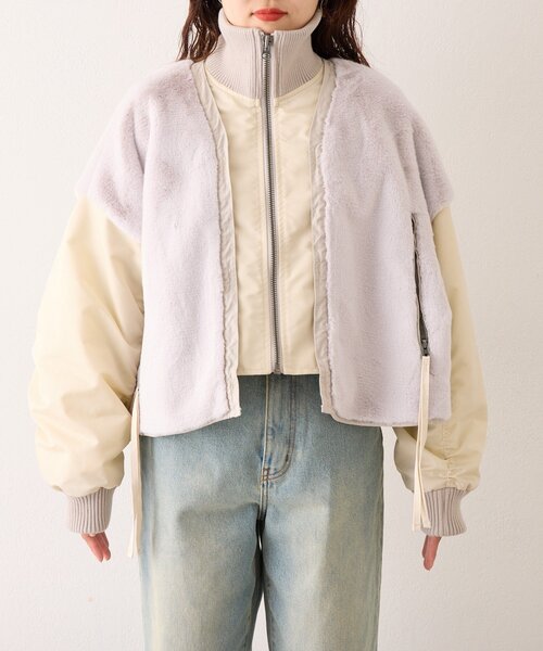 セール】【etsinta】ファー切替ショートスタンドジャケット/WEB限定