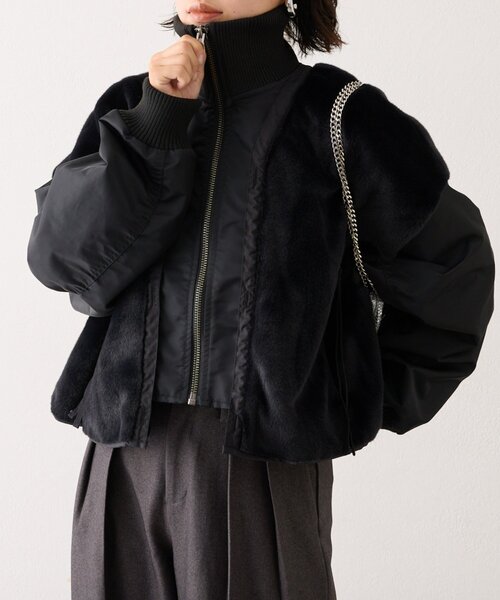 セール】【etsinta】ファー切替ショートスタンドジャケット/WEB限定