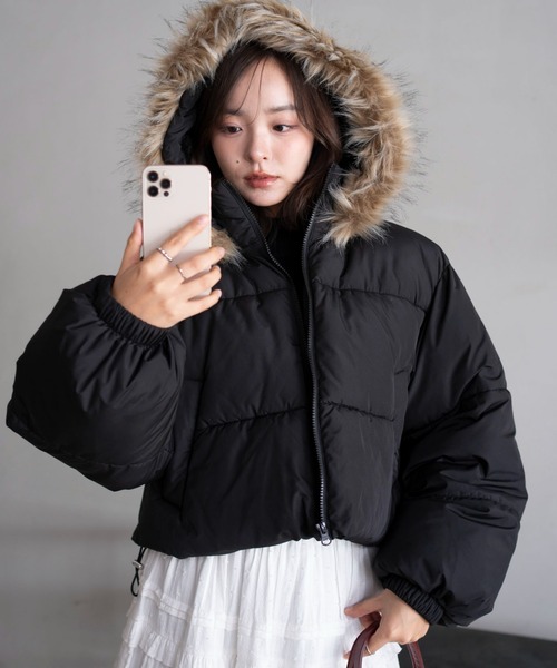 セール】WEGO/2WAYファーフード 中綿ショートブルゾン（ダウン