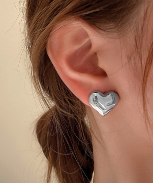 セール】ぷっくりハートピアス シルバー925ポスト（ピアス（両耳用