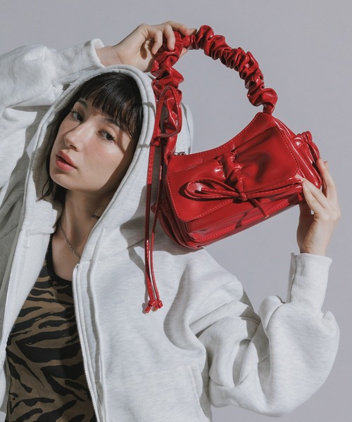 Ribbon Design Shoulder Bag / リボンデザイン ギャザーミニバッグ