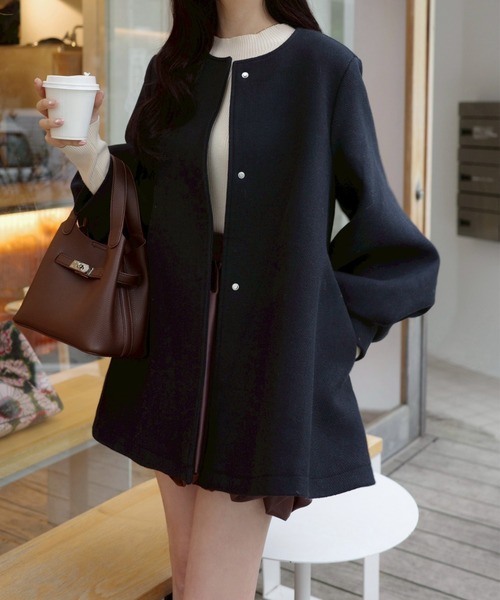 バルーンスリーブフレアコート（ノーカラージャケット）｜ACYM