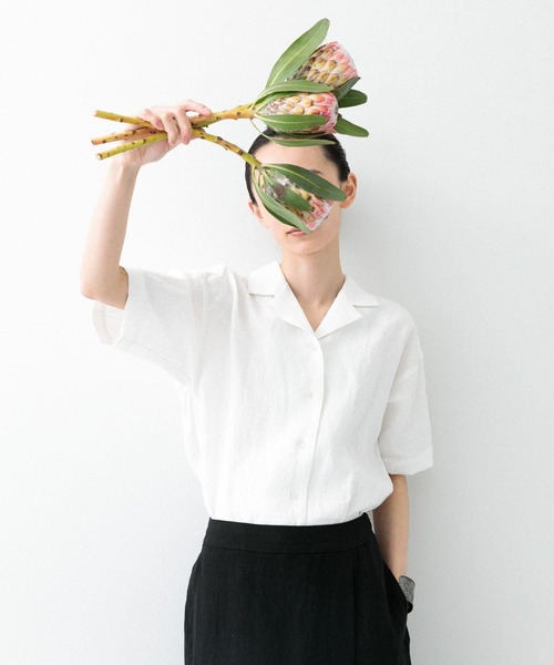 かぐれ（カグレ）の「リネンオープンカラーシャツ（Tシャツ/カットソー