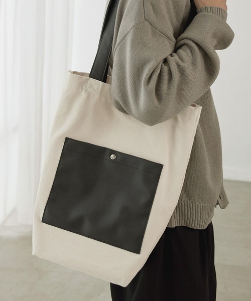 セール】キャンバス×シンセティックレザーポケット コンビネーション