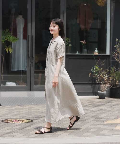 かぐれ（カグレ）の「リネンオープンカラーシャツワンピース