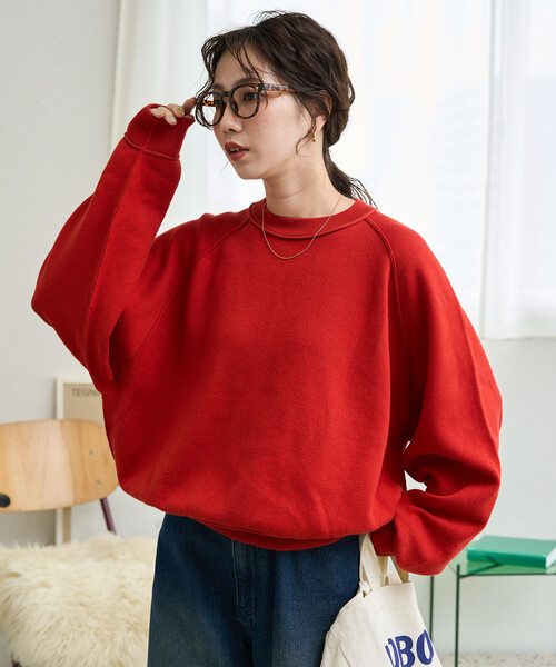 セール】限定展開 スウェット ライク ラグラン ショート ニット プル