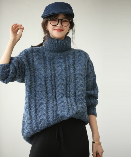 ケーブル編みタートルネックニットプルオーバー（ニット/セーター