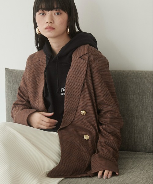 セール】金ボタン チェック柄ダブルブレザージャケット（テーラード
