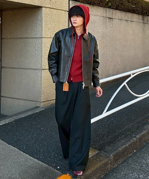 Two tuck wide straight stripe slacks / 2タックワイドストレート