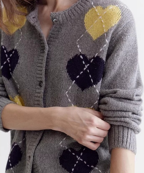 セール】ハート柄アーガイル ニットカーディガン FC26S090【Fano