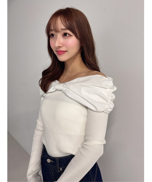 セール】オフショルリボンニットトップス（ニット/セーター）｜Darich