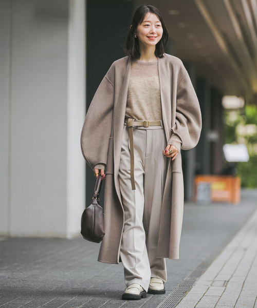 Noble（ノーブル）の「Super160sパフスリーブロングコート（ノーカラー