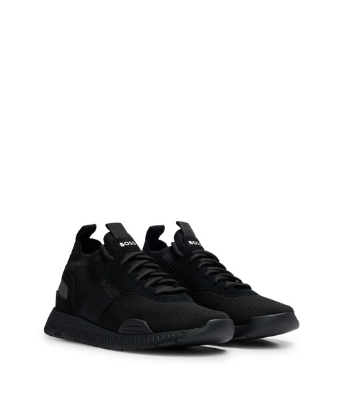 セール】ニットアッパースニーカー ロゴ＆スエードディテール