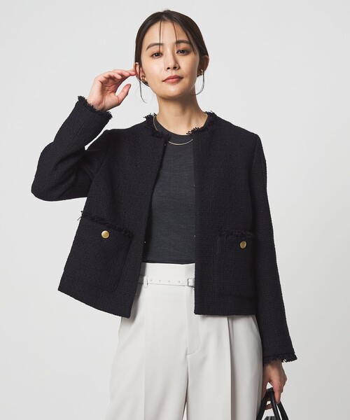 セール】ツイードライク ノーカラー ジャケット（ノーカラージャケット