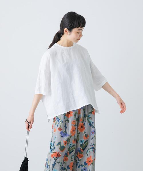 かぐれ（カグレ）の「リネンクルーネックハーフスリーブ（シャツ