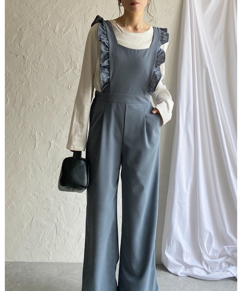 セール】肩フリルショルダーハイウエストロング丈ストレート