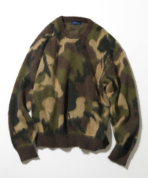 セール】NAUTICA/ノーティカ モヘア混 迷彩ジャカード クルーネック