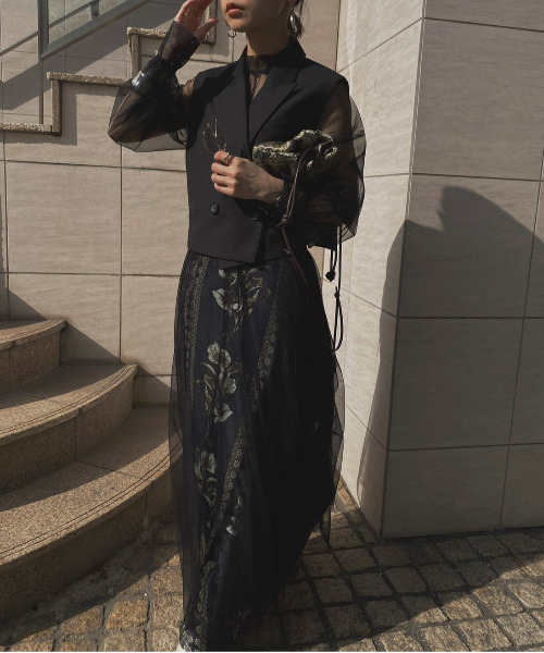 Ameri（アメリ）の「TAILORED VEST SET SHEER DRESS（ワンピース