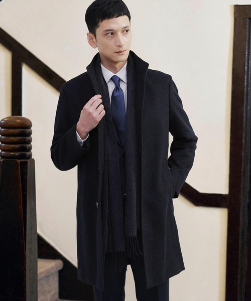セール】【ウールカシミヤブレンド】ビーバー調 スタンドカラー コート
