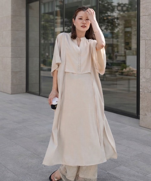 スラブジョーゼットカフタンシャツワンピース（シャツワンピース