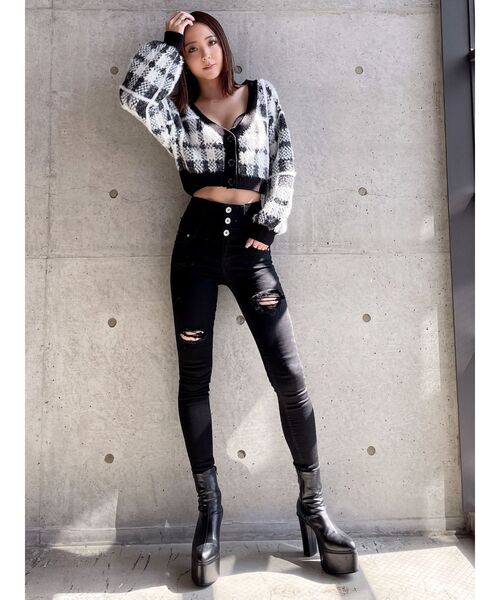 GYDA（ジェイダ）の「ハイウエスト バッククロス ダメージ スキニー