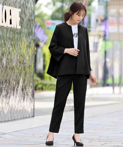 セール】洗える スーツ セットアップ パンツスーツ ノーカラー