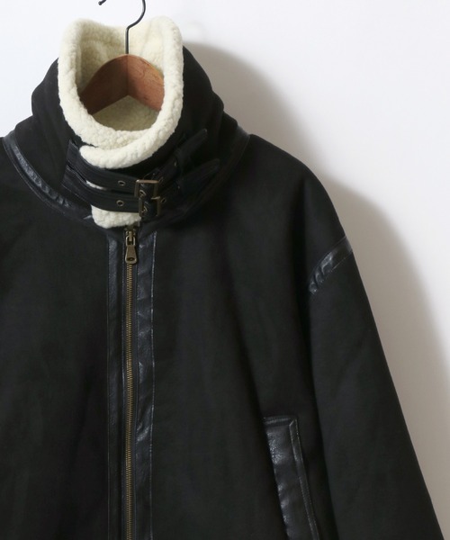 セール】オーバーサイズ ボア フェイクムートン レザーパイピング B-3