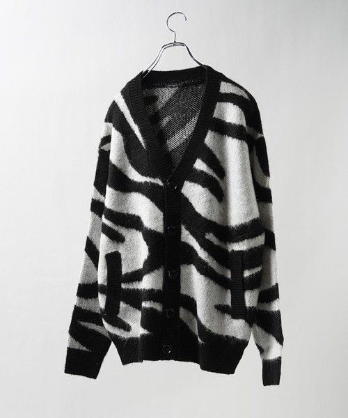 セール】モヘアライク 総柄 ニットカーディガン / オーバーサイズ