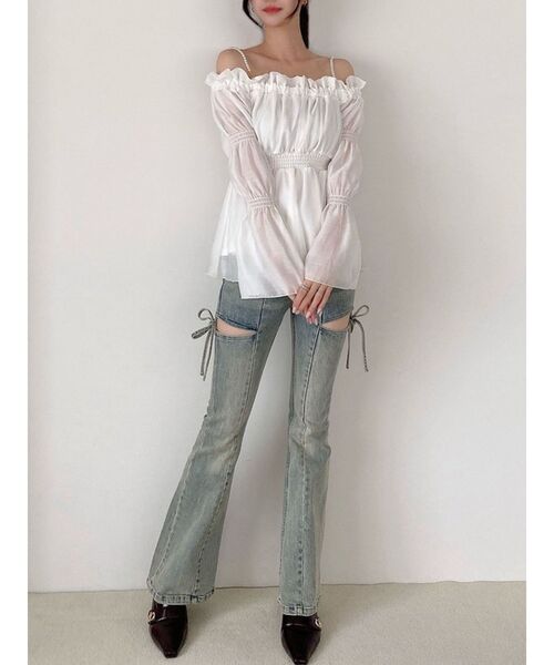 追加生産分】カットアウトリボンデニムパンツ（デニムパンツ