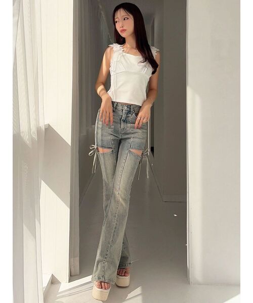 追加生産分】カットアウトリボンデニムパンツ（デニムパンツ