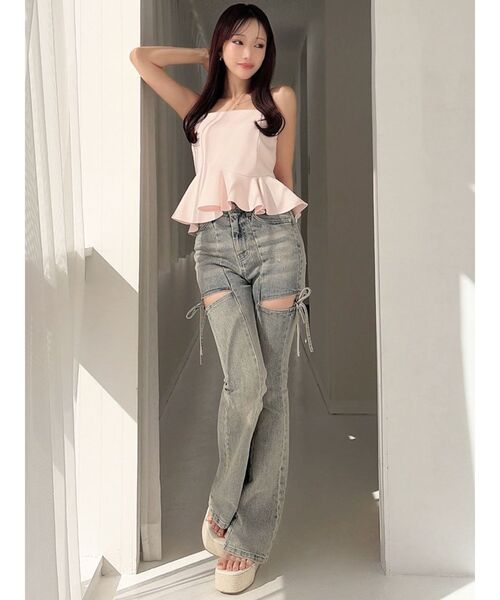 追加生産分】カットアウトリボンデニムパンツ（デニムパンツ