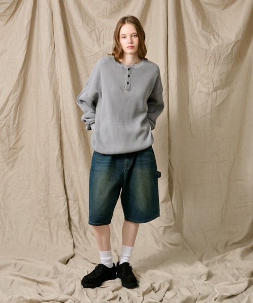 セール】HENRY NECK PIGMENT WAFFLE LONG TEE / ヘンリーネック