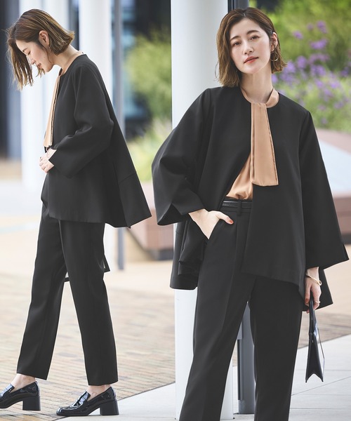 2点セット ｜ ノーカラー フレア ジャケット ＆ テーパードパンツ