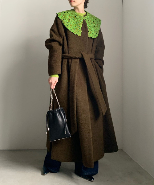 Ameri（アメリ）の「ELEPHANT COLLAR NAPPING COAT（ノーカラーコート