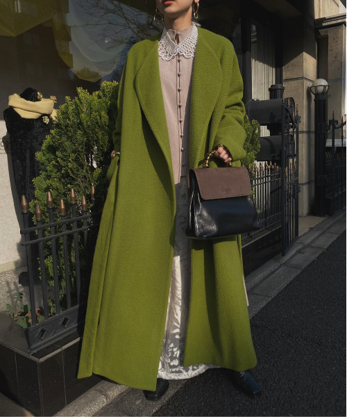 Ameri（アメリ）の「ELEPHANT COLLAR NAPPING COAT（ノーカラーコート