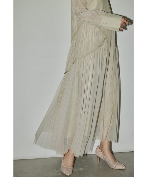 チュールパイピングAラインドレス マタニティ 妊婦 結婚式 パーティー