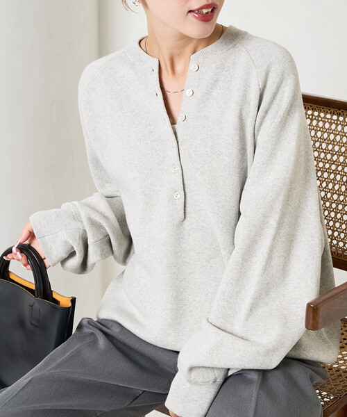 セール】限定展開 スウェットライク ヘンリーネック ニット プル