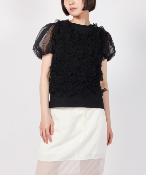 CLANE（クラネ）の「CLANE TULLE VEST LAYERED TOPS（Tシャツ