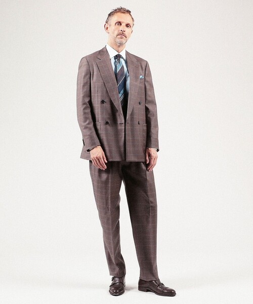 セール】ストレッチウール 4Bダブルブレステッドスーツ Dormeuil