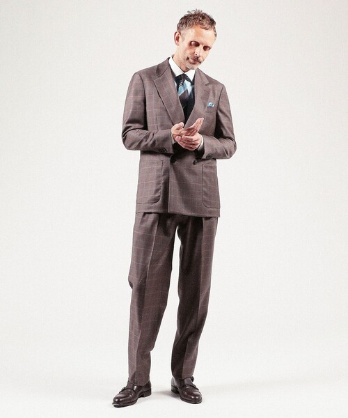 セール】ストレッチウール 4Bダブルブレステッドスーツ Dormeuil