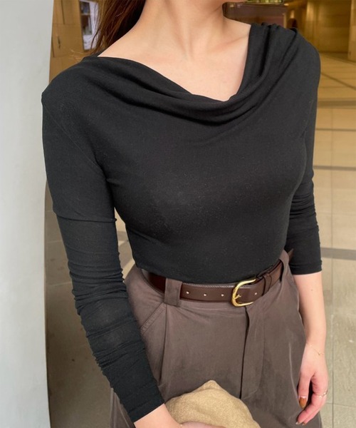 ギャザードレープカットトップス（Tシャツ/カットソー）｜anuans（ア