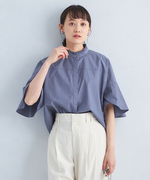 セール】フレアスリーブ クロップド シャツ -マシンウォッシャブル・UV