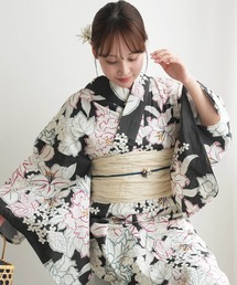 utatane（ウタタネ）の「浴衣3点セット 墨黒とイエローのカトレア