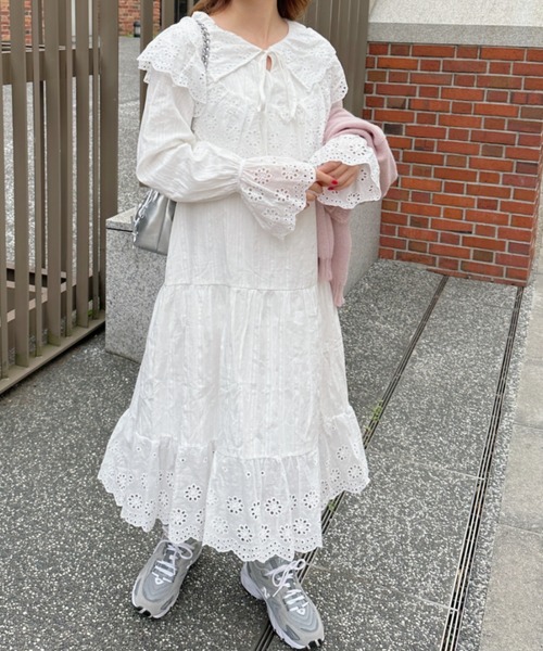 Loueme（ルエム）の「コットンレースフリルワンピース（ワンピース
