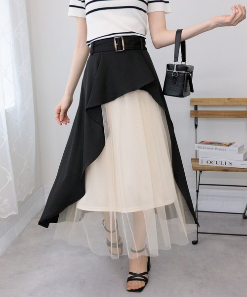 セール】チュール使い アシンメトリー スカート（スカート）｜pumpkin