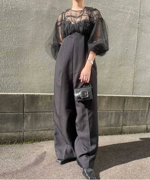 Ameri（アメリ）の「NET TULLE TOP LAYERED ROMPERS（サロペット