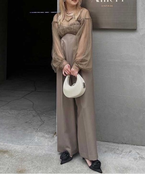 Ameri（アメリ）の「NET TULLE TOP LAYERED ROMPERS（サロペット