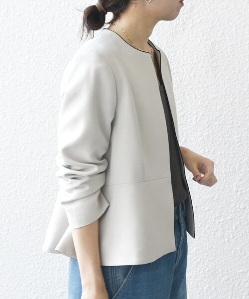 WEB限定】SHIPS any:〈洗濯機可能〉ダブルクロス ペプラム ノーカラー