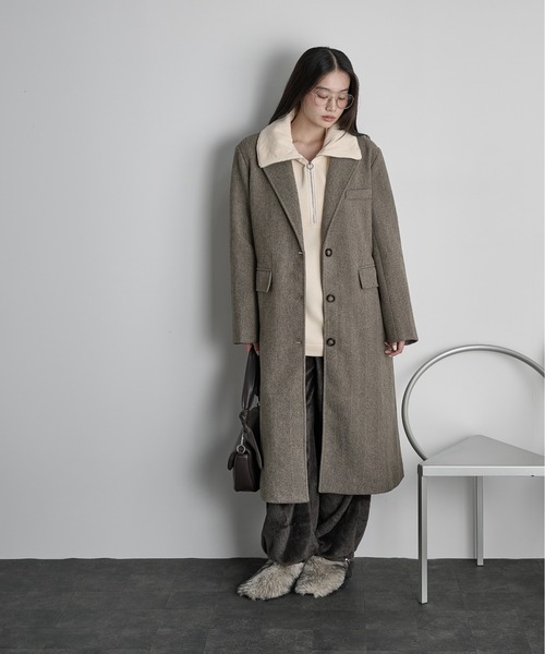 セール】ヘリンボーンツイードチェスターコート（チェスターコート